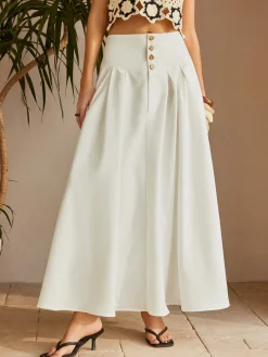 Oversized Button Ruched Pockets Skirt Skirts|Bottoms