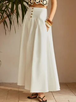 Oversized Button Ruched Pockets Skirt Skirts|Bottoms
