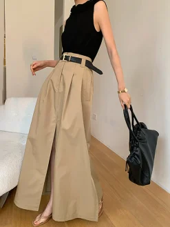 Sale Oversized Cotton Split Maxi Skirt Without Belt Skirts|Bottoms