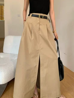 Sale Oversized Cotton Split Maxi Skirt Without Belt Skirts|Bottoms