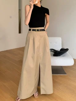 Sale Oversized Cotton Split Maxi Skirt Without Belt Skirts|Bottoms
