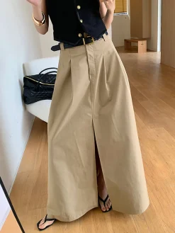 Sale Oversized Cotton Split Maxi Skirt Without Belt Skirts|Bottoms