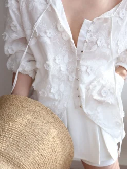 Online Oversized Embroidered Floral Shirt Blouses & Shirts|Tops