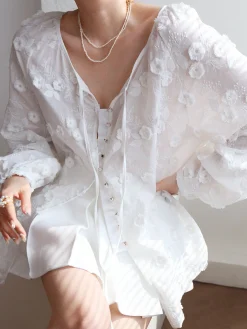 Online Oversized Embroidered Floral Shirt Blouses & Shirts|Tops