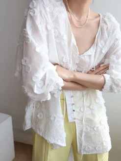 Online Oversized Embroidered Floral Shirt Blouses & Shirts|Tops
