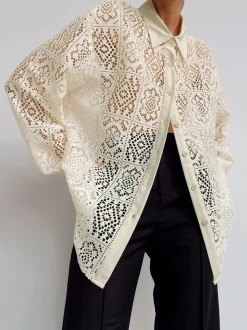 Hot Oversized Eyelet Button Down Shirt Blouses & Shirts|Tops