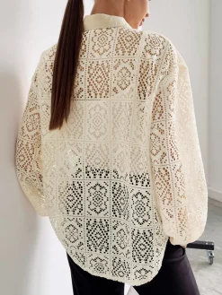 Hot Oversized Eyelet Button Down Shirt Blouses & Shirts|Tops