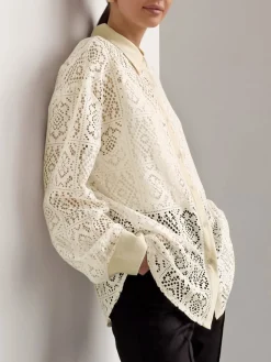 Hot Oversized Eyelet Button Down Shirt Blouses & Shirts|Tops