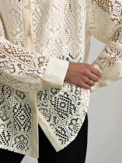 Hot Oversized Eyelet Button Down Shirt Blouses & Shirts|Tops