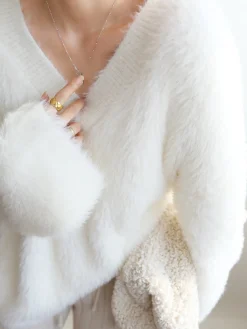Discount Oversized Fuzzy V-neck Sweater Sweater Tops|Sweaters & Cardigans