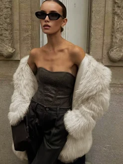 Outlet Oversized Fuzzy Women Faux Fur Coat Outerwear|Coats