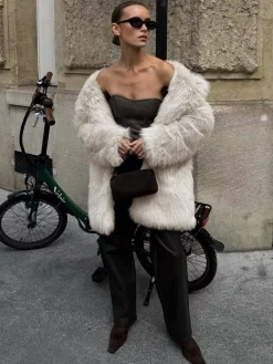 Outlet Oversized Fuzzy Women Faux Fur Coat Outerwear|Coats