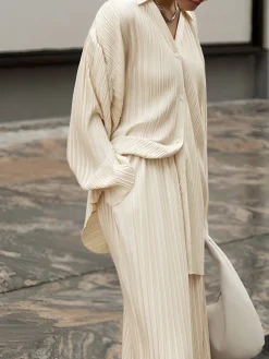 Outlet Oversized Leisure Pleat Pockets Two Piece Pants Set Pants Sets|Long Sleeve Sets