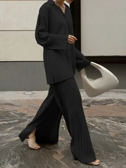 Outlet Oversized Leisure Pleat Pockets Two Piece Pants Set Pants Sets|Long Sleeve Sets