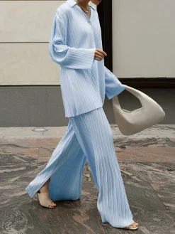 Outlet Oversized Leisure Pleat Pockets Two Piece Pants Set Pants Sets|Long Sleeve Sets