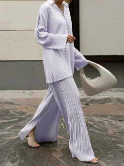 Outlet Oversized Leisure Pleat Pockets Two Piece Pants Set Pants Sets|Long Sleeve Sets