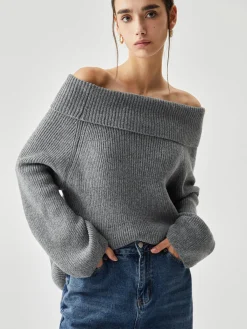 Oversized Overfold Off Shoulder Knit Sweater Sweater Tops|Sweaters & Cardigans