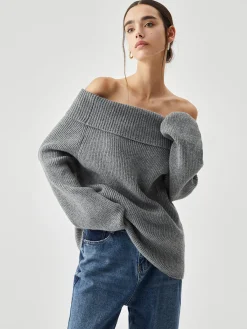 Oversized Overfold Off Shoulder Knit Sweater Sweater Tops|Sweaters & Cardigans