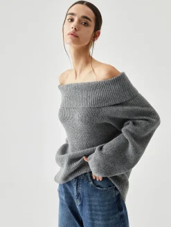 Oversized Overfold Off Shoulder Knit Sweater Sweater Tops|Sweaters & Cardigans