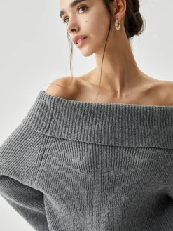 Oversized Overfold Off Shoulder Knit Sweater Sweater Tops|Sweaters & Cardigans