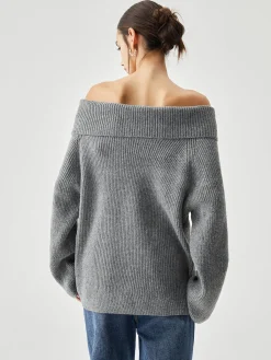 Oversized Overfold Off Shoulder Knit Sweater Sweater Tops|Sweaters & Cardigans