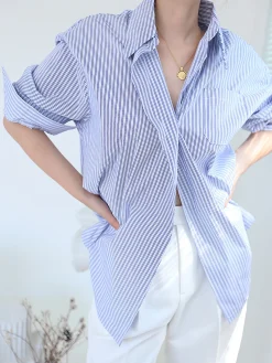 Hot Oversized Pinstripe Button Down Shirt Blouses & Shirts|Tops