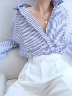 Hot Oversized Pinstripe Button Down Shirt Blouses & Shirts|Tops