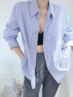 Hot Oversized Pinstripe Button Down Shirt Blouses & Shirts|Tops