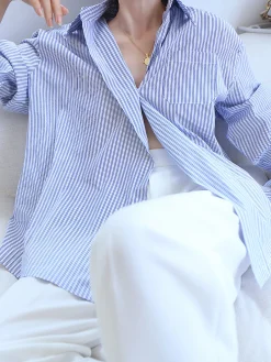 Hot Oversized Pinstripe Button Down Shirt Blouses & Shirts|Tops