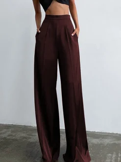 Clearance Oversized Satin Wide Leg Dress Pants Wide Leg|Pants