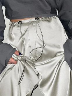 Oversized Satin Wide Leg Pants Wide Leg|Pants