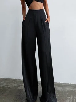 Sale Oversized Satin Wide Leg Dress Pants Wide Leg|Pants