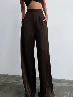 Sale Oversized Satin Wide Leg Dress Pants Wide Leg|Pants