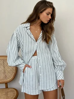 Outlet Oversized Striped Pockets Casual Shorts Set Shorts Sets|Shorts