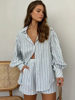 Outlet Oversized Striped Pockets Casual Shorts Set Shorts Sets|Shorts