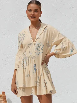 Discount Oversized Sun Print Short Dress Casual Dresses|Vacation Dresses