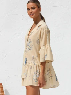 Discount Oversized Sun Print Short Dress Casual Dresses|Vacation Dresses