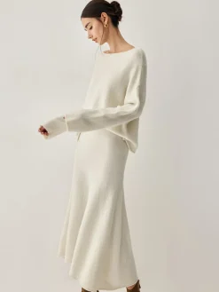 Clearance Oversized Sweater Two Piece Skirt Set Sweater Tops|Long Sleeve Sets