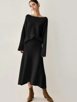 Clearance Oversized Sweater Two Piece Skirt Set Sweater Tops|Long Sleeve Sets
