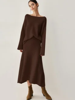 Clearance Oversized Sweater Two Piece Skirt Set Sweater Tops|Long Sleeve Sets
