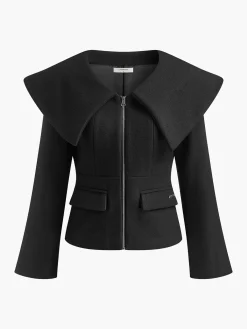 Online Oversized-Collar Slim Zipper Blazer Blazers|Outerwear