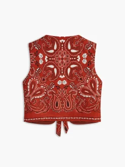 Sale Paisley Printed Tie Front Vest Outerwear|Vests