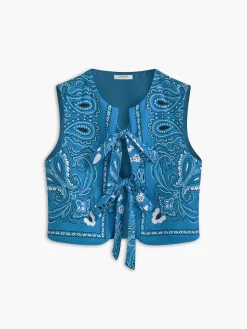 Sale Paisley Printed Tie Front Vest Outerwear|Vests