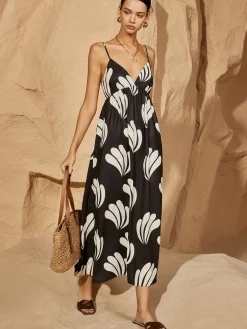 New Palm Backless V-Neck Dress Black Dresses|Casual Dresses