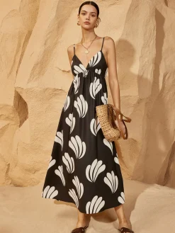New Palm Backless V-Neck Dress Black Dresses|Casual Dresses