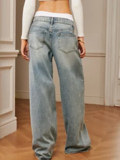 New Panel Contrast Binding Denim Jeans Jeans|Pants