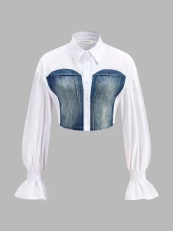 Discount Panel Crop Polo Shirt Crop Tops|Blouses & Shirts