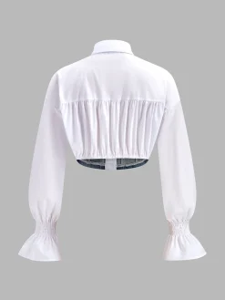 Discount Panel Crop Polo Shirt Crop Tops|Blouses & Shirts