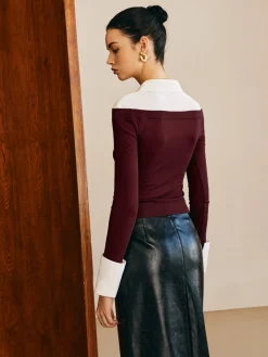 Outlet Panel Jersey Slim Top T-shirts|Tops