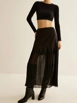 Clearance Panel Sheer Zipper Midi Skirt Skirts|Bottoms